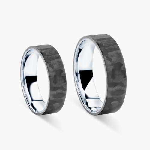 Obrączki ślubne: carbon, srebro, płaskie, 5 mm i 6 mm